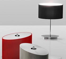 Trio moderních designových stolních lamp model FIGARO v červené, černé a bílé barvě