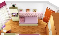 Ukázka 3D návrhu interiéru dětského pokoje pro dvě holčičky