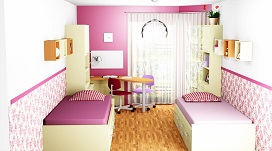 3D návrh interiéru dětského pokoje pro holčičky, úhel 10