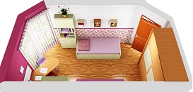 3D návrh interiéru dětského pokoje pro holčičky, úhel 3
