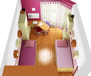 3D návrh interiéru dětského pokoje pro holčičky, úhel 4