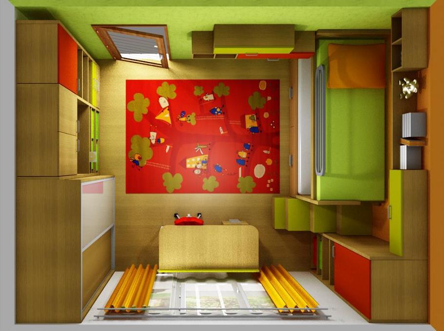 3D návrh interiéru dětského chlapeckého pokoje úhel 1