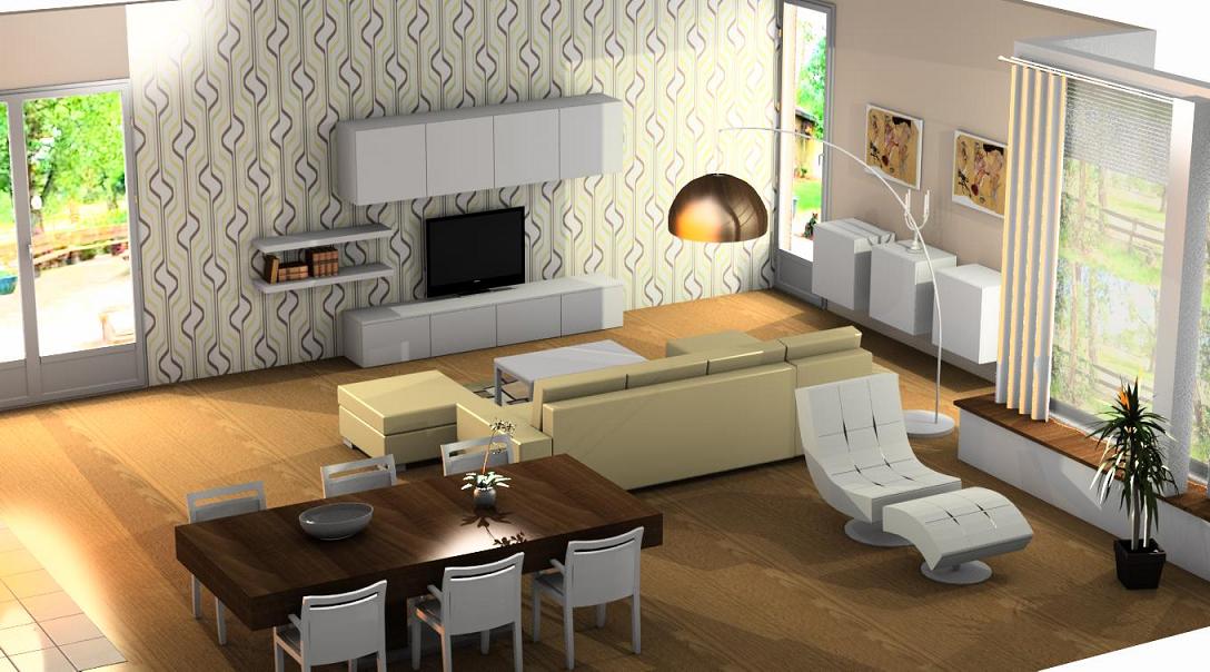 3D návrh interiéru obývacího pokoje s krbem úhel 2