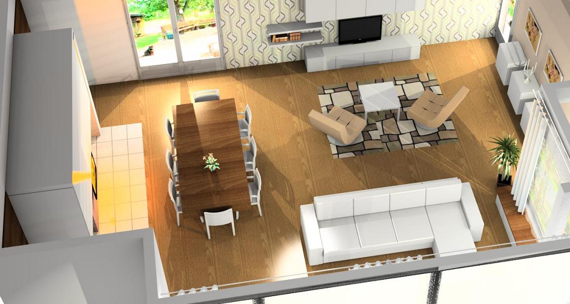 3D návrh interiéru obývacího pokoje s krbem úhel 4