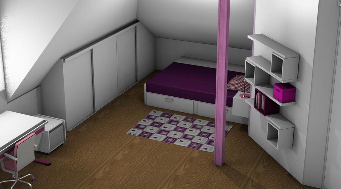 3D návrh interiéru dětského holčičího pokoje úhel 2